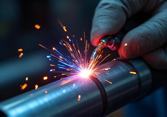 精密なマフラー溶接を行う職人の手元